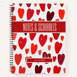 Trendy Chic BOHO Red Hearts Subject Notebook
