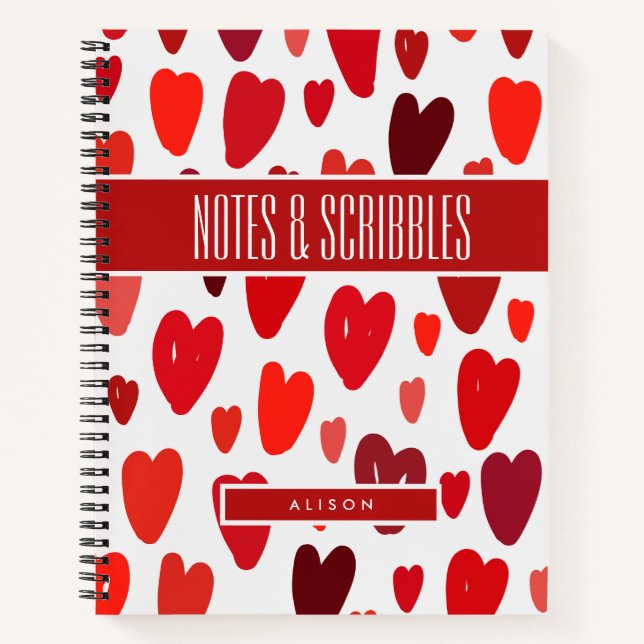 Trendy Chic BOHO Red Hearts Subject Notebook (Front)