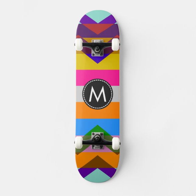 Trendy Chic Chevron Stripes Pattern Skateboard (Front)