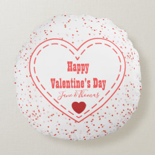 Trendy Chic Custom Red Heart Happy Valentine's Day Round Cushion