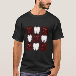 Trendy Chic Dark Red Coquette Bows Dentist Dental  T-Shirt