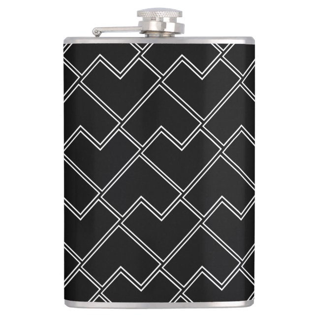 Trendy Chic Geometric Black And White Hip Flask (Front)