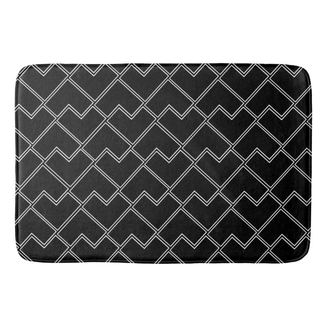 Trendy Chic Geometric Black and White Pattern Bath Mat (Front)