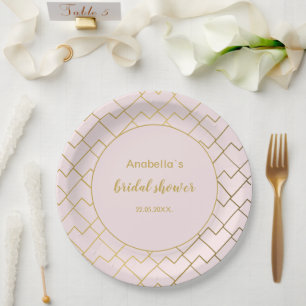 Trendy Chic Geometric Golden Blush Pink Paper Plate