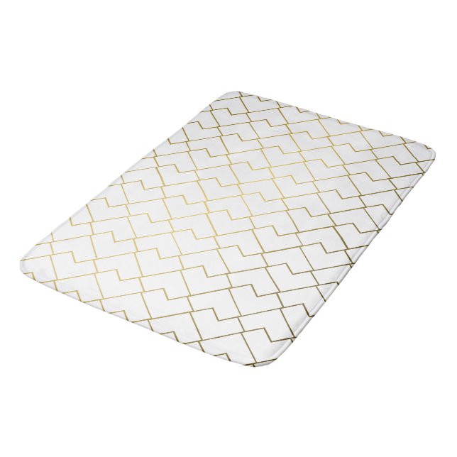 Trendy Chic Geometric Golden Tiles Pattern Bath Ma Mat (Angled)