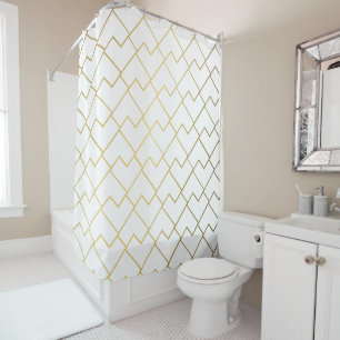 Trendy Chic Geometric Golden Tiles Pattern Shower Curtain