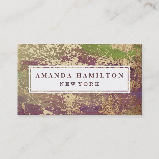 Trendy Chic Gilded Blush Green Purple Gold Business Card (Front)