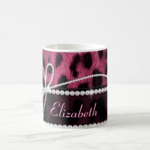 Trendy chic girly faux hot pink leopard animal coffee mug