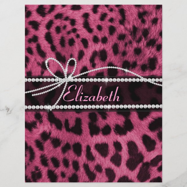Trendy chic girly faux hot pink leopard animal fur flyer (Front)
