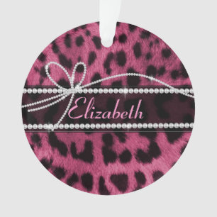Trendy chic girly faux hot pink leopard animal fur ornament