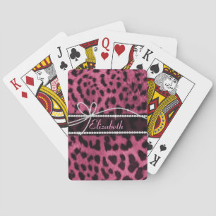 Trendy chic girly faux hot pink leopard animal fur playing cards