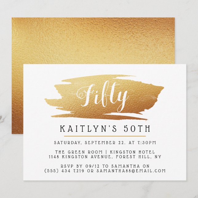 Trendy & Chic Gold Foil Ladies Birthday Invitation (Front/Back)