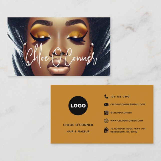 Trendy Chic Gold Glitter Eyelash Hair Makeup Salon Business Card (Front/Back)