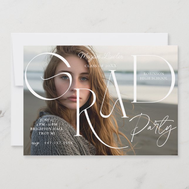 Trendy Chic Graduate Party Invite Photo Card (Front)