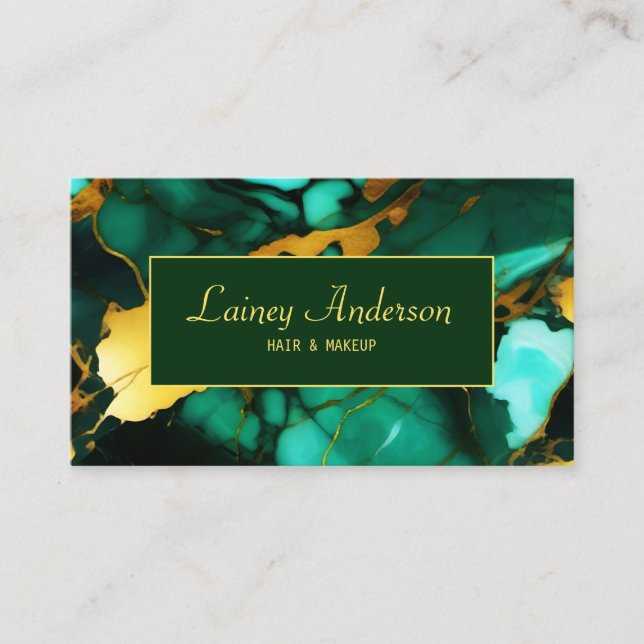 Trendy chic Green yellow Gold faux marble Business Card (Front)