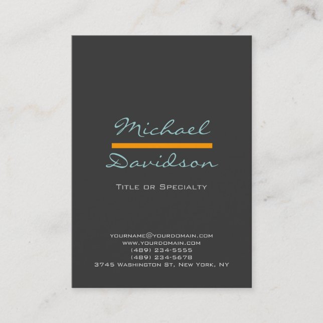 Trendy Chic Grey Blue Yellow Business Card (Front)