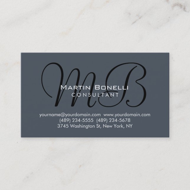 Trendy Chic Grey Monogram Consultant Business Card (Front)