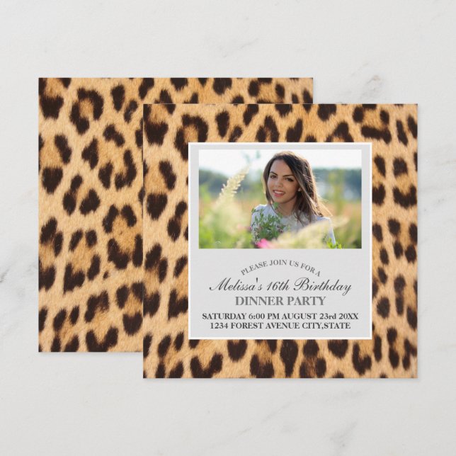 trendy chic leopard print safari birthday party invitation (Front/Back)