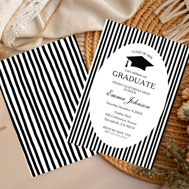 Trendy Chic  Minimalist Stripe  Graduation Invitation (Creator Uploaded)
