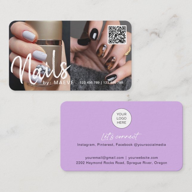 Trendy chic modern QR code nails photo Business Bu Business Card (Front/Back)
