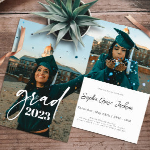 Trendy Chic Modern Typography Photo Graduation Invitation