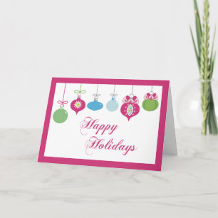 Trendy chic ornaments happy holidays greeting card