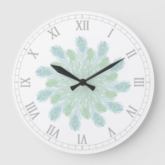 Trendy Chic Peacock Feathers Large Clock