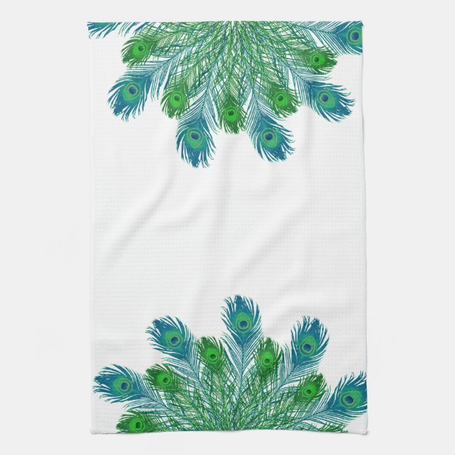 Trendy Chic Peacock Feathers Tea Towel (Vertical)