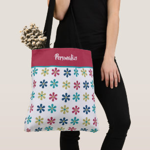 Trendy Chic Pink Blue Glitter Flowers Girly Cute Tote Bag