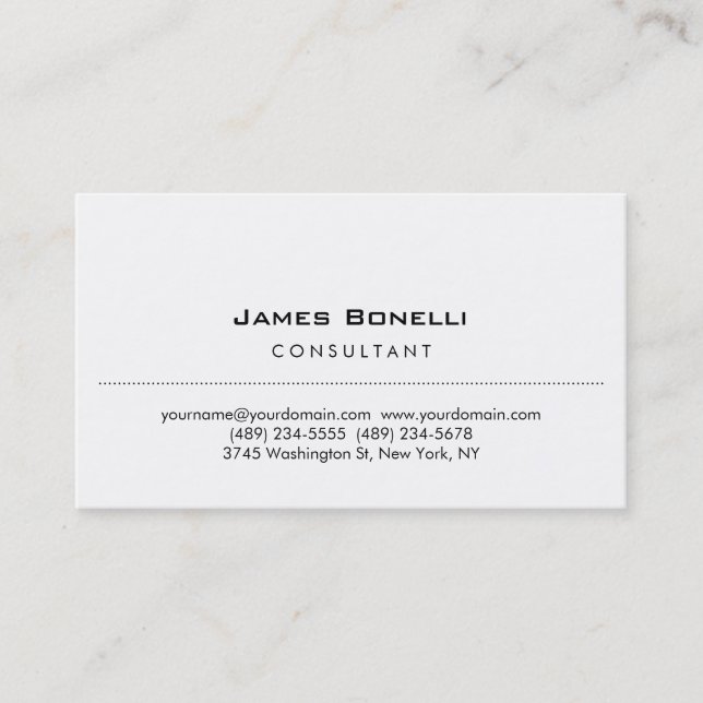 Trendy Chic Plain White Consultant Business Card (Front)