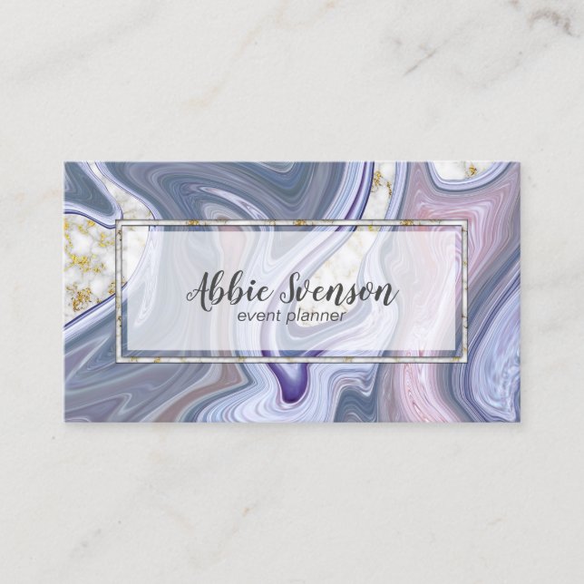 Trendy Chic Purple Agate and Gold Marble Business Card (Front)