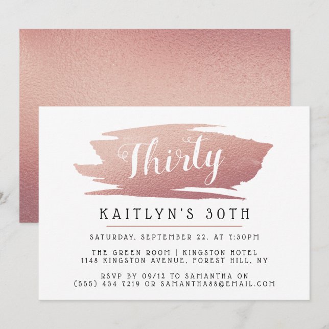 Trendy & Chic Rose Gold Foil Ladies Birthday Invitation (Front/Back)
