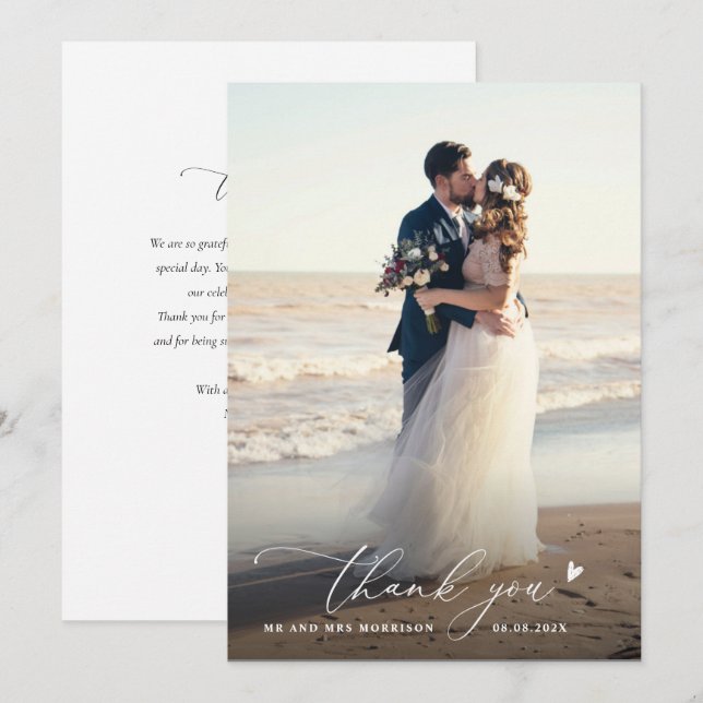 trendy chic script photo wedding thank you  (Front/Back)