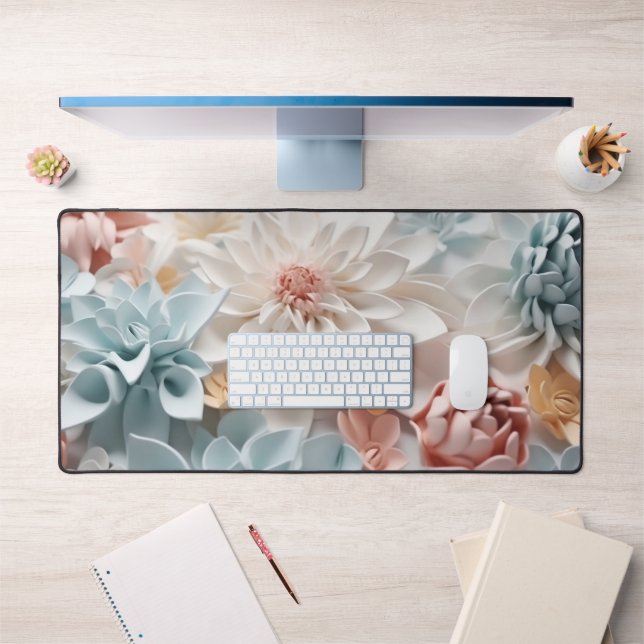 Trendy Chic Soft Light Pastel 3D Flowers Desk Mat (Office 1)