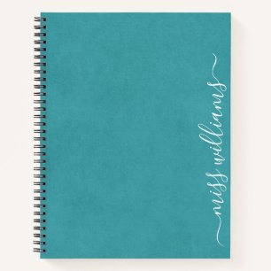 Trendy Chic Teal Calligraphy Monogram Notebook