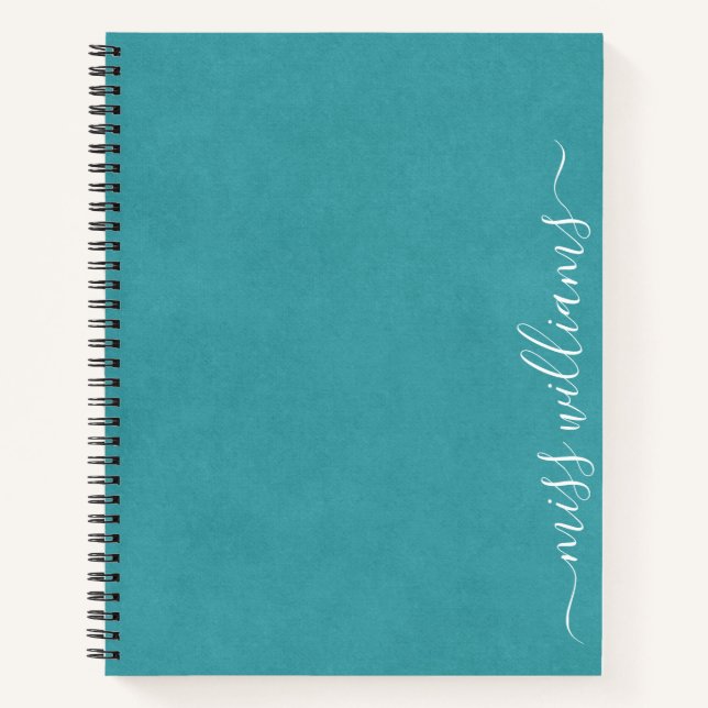 Trendy Chic Teal Calligraphy Monogram Notebook (Front)
