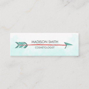 Trendy Chic Teal Watercolor Arrow Hipster Mini Business Card