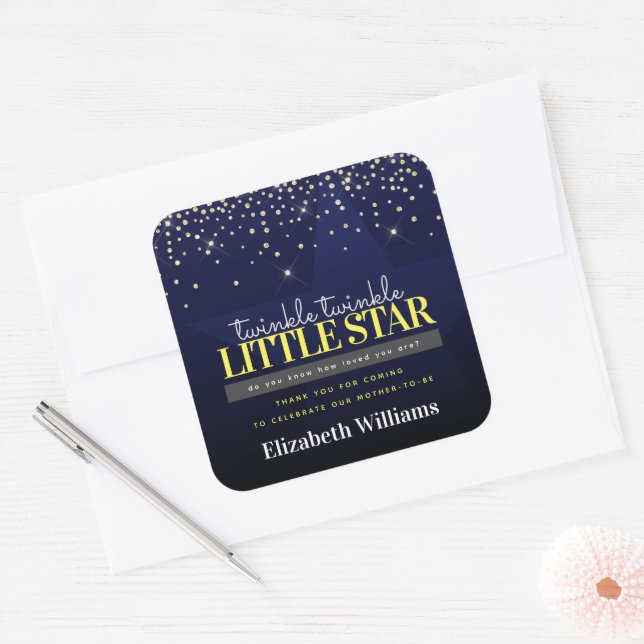 Trendy Chic Twinkle Little Star Baby Shower Square Sticker (Envelope)