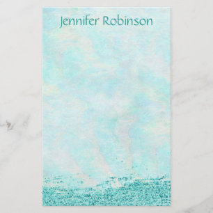 Trendy Chic Watercolor Glitter Ocean Breeze Stationery