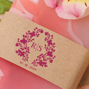 Trendy Chic Wedding Branches Initials Monogram Rubber Stamp