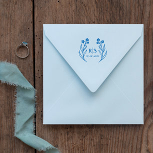 Trendy Chic Wedding Wildflowers Initials Monogram Rubber Stamp