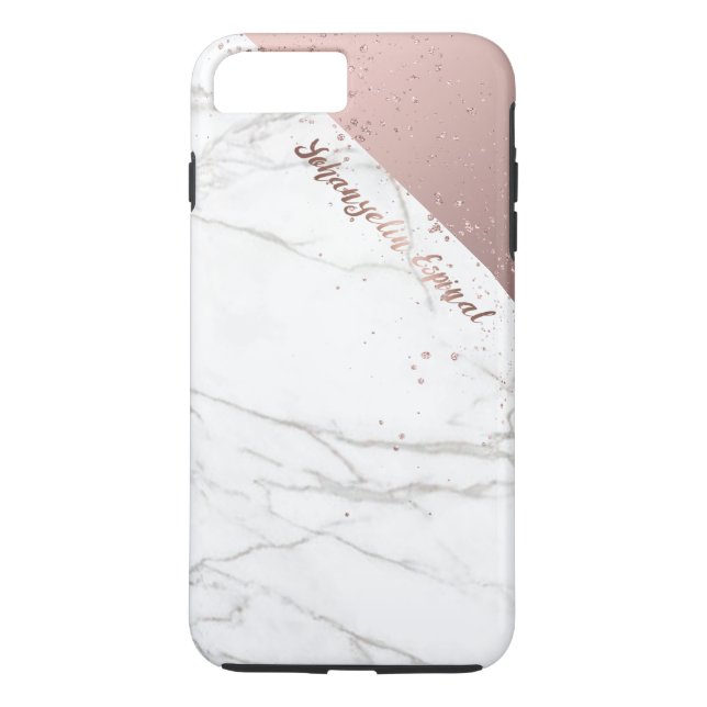 Trendy Chic White Marble Rose Gold Personalised Case-Mate iPhone Case (Back)