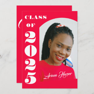 Trendy Chic White Script Pink Graduation Party Invitation