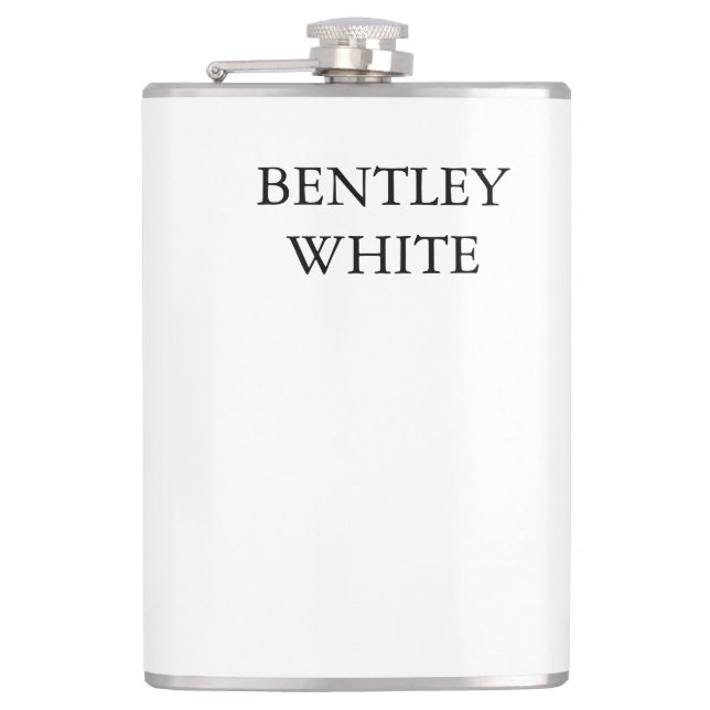 Trendy Chic White Stylish Simple Plain Your Name Hip Flask (Front)