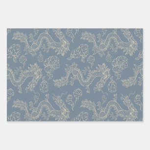 Trendy Chinoiserie Lunar Celebrations Dragon Gold Wrapping Paper Sheet