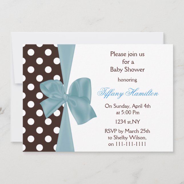 trendy chocolate blue bow Baby shower Invitation (Front)