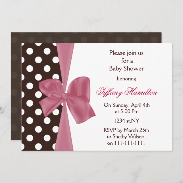 trendy chocolate pink bow Baby shower Invitation (Front/Back)