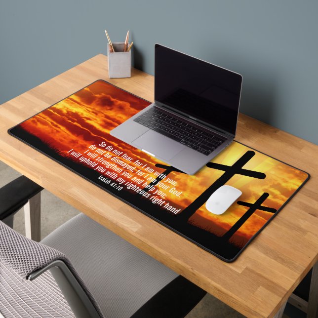 TRENDY CHRISTIAN BIBLE VERSE SUNSET CROSS DESK MAT (Office 2)