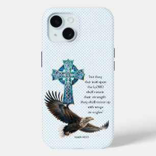 Trendy Christian Blue Dot Eagle Celtic Cross iPhone 15 Case