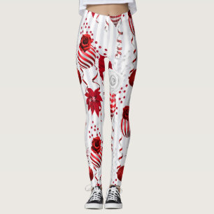 Trendy Christmas Balls and Poinsettia Leggings
